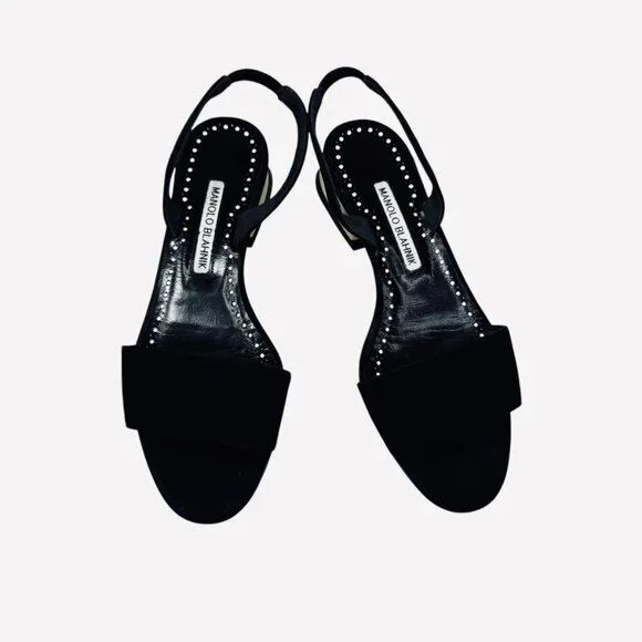Manolo Blahnik Paclessa Black Suede Slingback Sandals Size 6 NWT